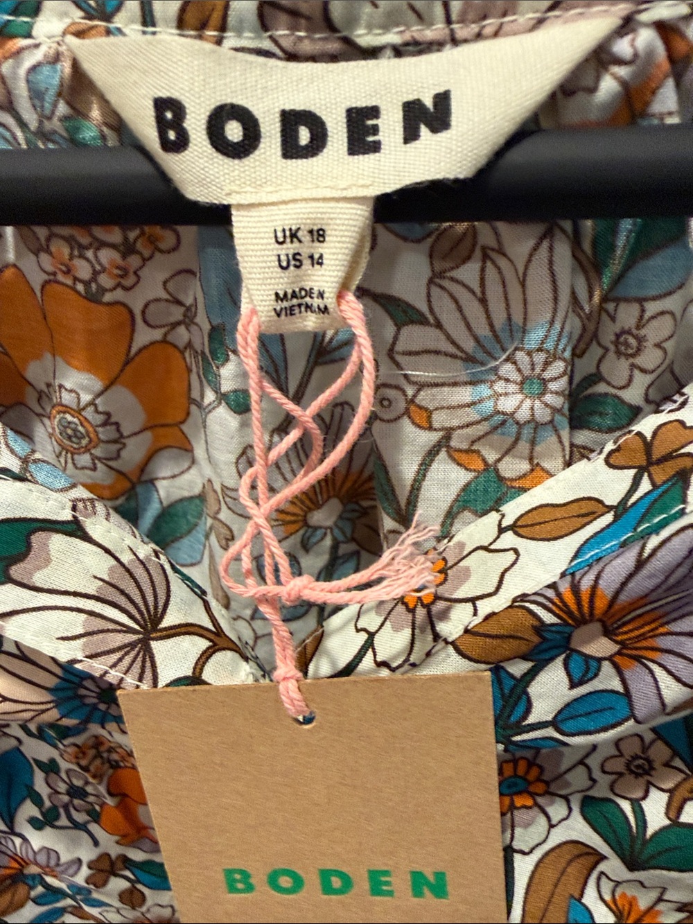 Boden Floral Button-Front Top in Orange, Teal & Brown - Picture 2 of 5